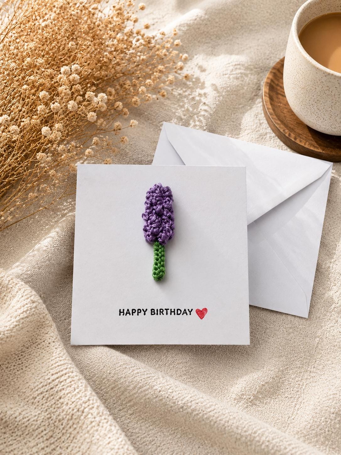 Crochet Lavender Flower Card, Botanical Gift, Removable Keepsake Magnet __etsy:8152762061