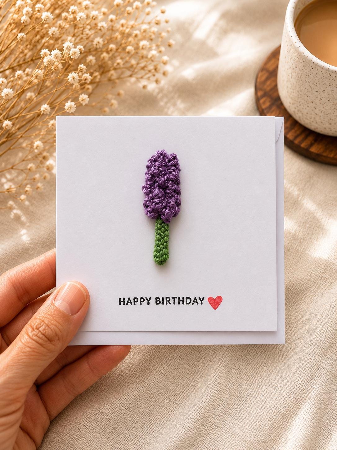 Crochet Lavender Flower Card, Botanical Gift, Removable Keepsake Magnet __etsy:8152737503