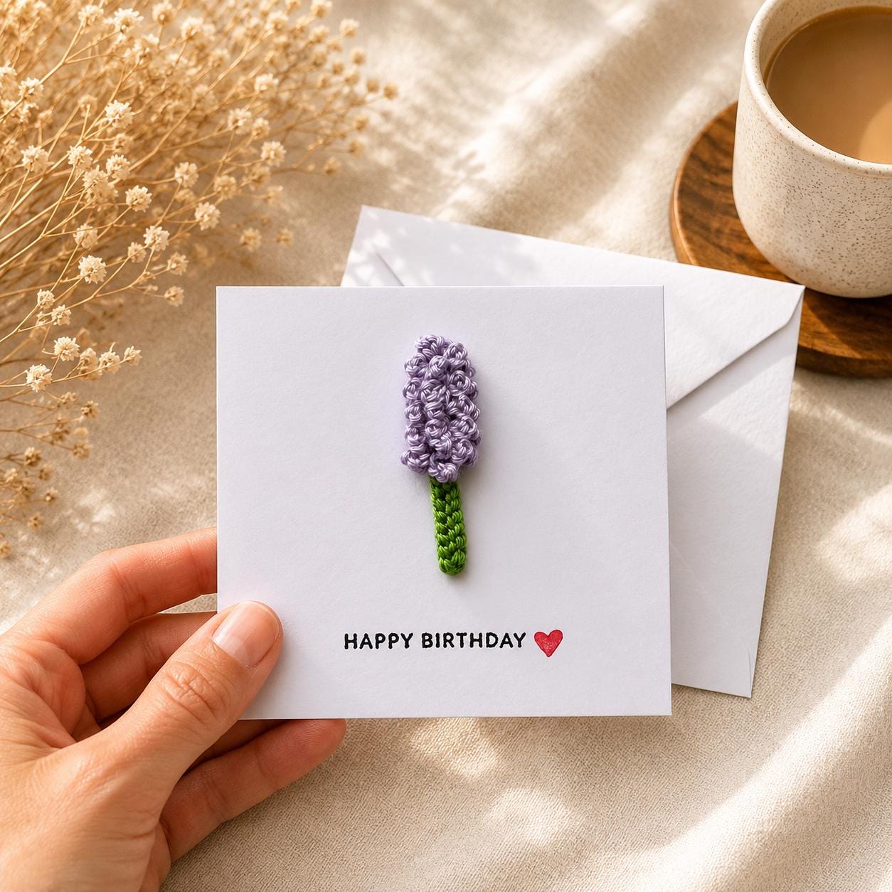 Crochet Lavender Flower Card, Botanical Gift, Removable Keepsake Magnet __etsy:8104835160