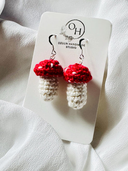 Crochet Mushroom Earrings – Sterling Silver Hooks