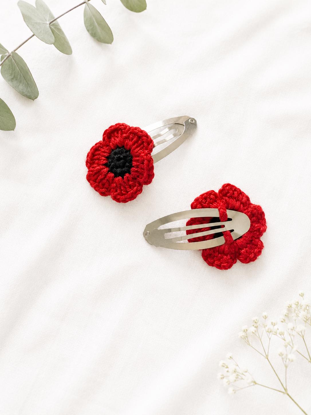 Crochet Poppy Flower Bookmark, Book Lover Gift, Teacher, Reading Accessory (Bookmark + Hair Clips Set) __etsy:8142511925