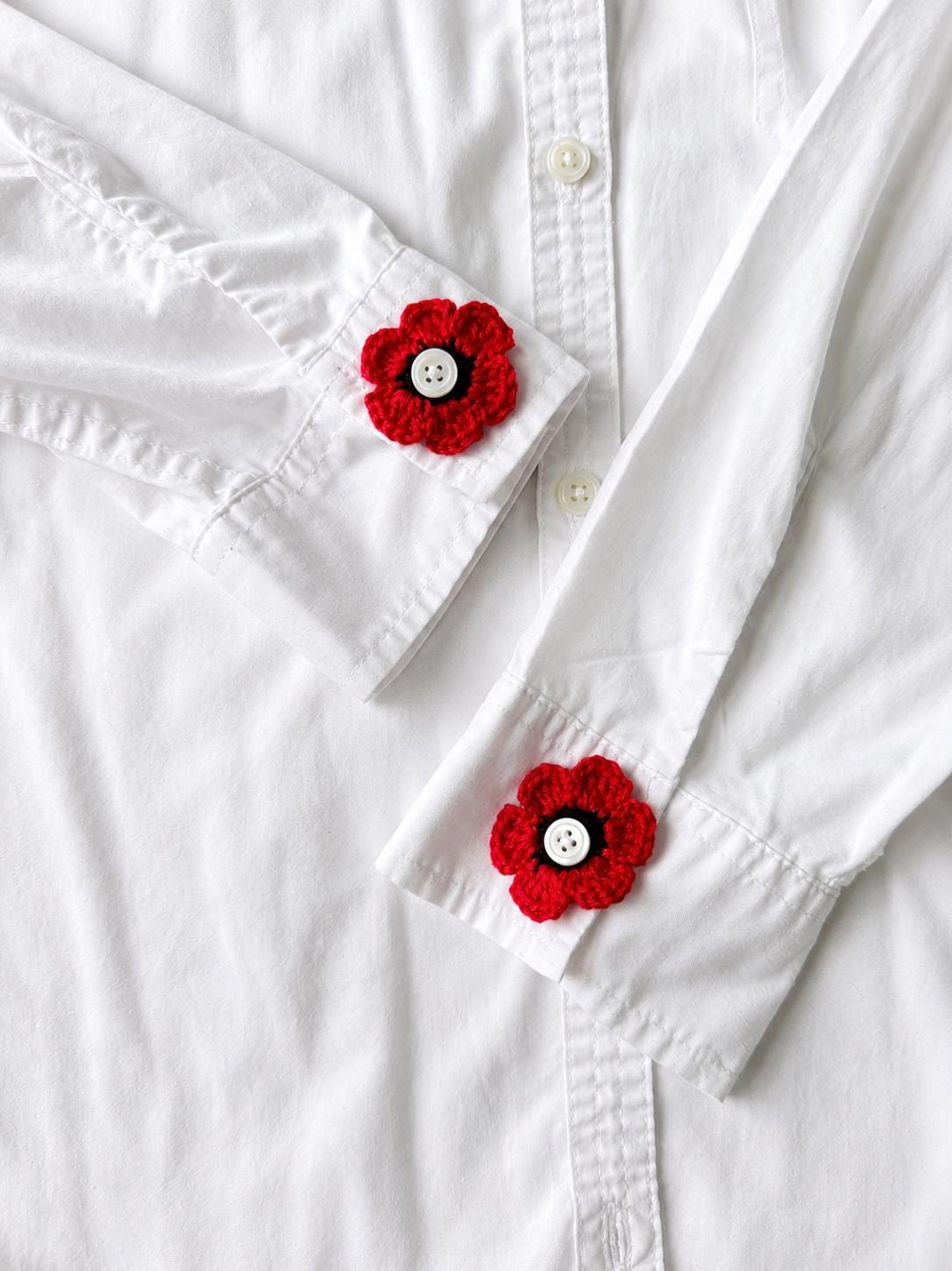 Crochet Poppy Flower Button Covers, No-Sew Removable Floral Shirt Accessory __etsy:8141774341