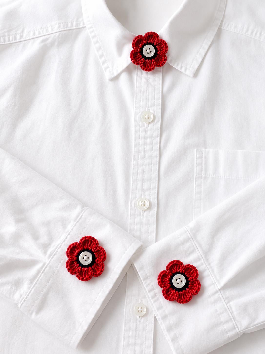 Crochet Poppy Flower Button Covers, No-Sew Removable Floral Shirt Accessory __etsy:8141669275