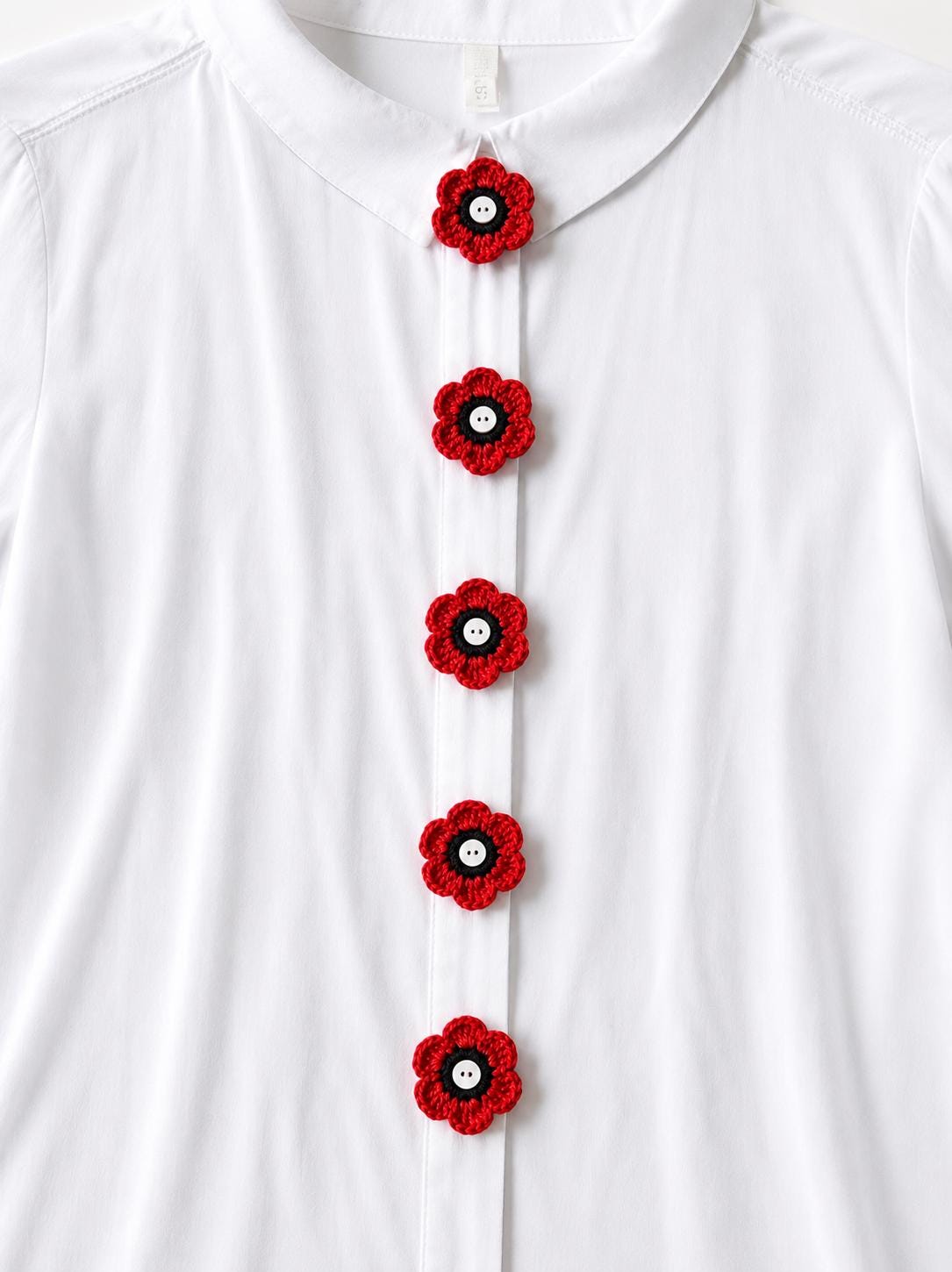 Crochet Poppy Flower Button Covers, No-Sew Removable Floral Shirt Accessory __etsy:8093864668
