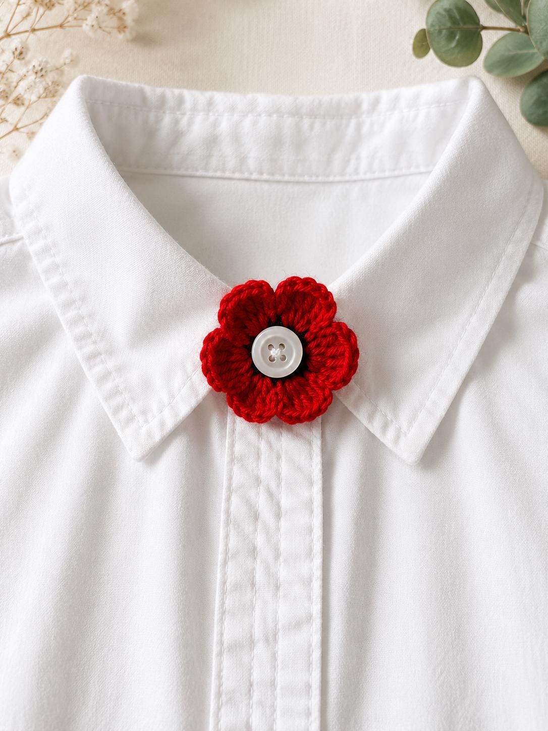 Crochet Poppy Flower Button Covers, No-Sew Removable Floral Shirt Accessory __etsy:8141668597