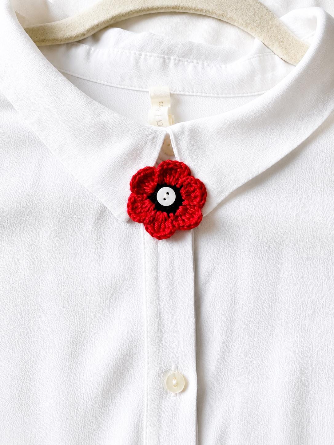Crochet Poppy Flower Button Covers, No-Sew Removable Floral Shirt Accessory __etsy:8093864666