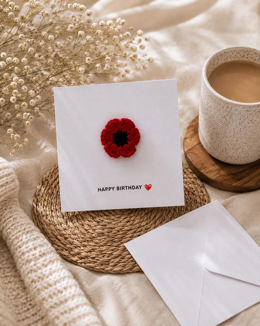 Crochet Poppy Flower Card with Removable Keepsake Magnet, Handmade Floral Greeting __etsy:8152531961