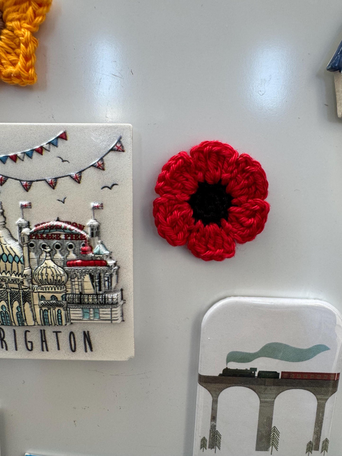 Crochet Poppy Flower Card with Removable Keepsake Magnet, Handmade Floral Greeting __etsy:7947866078