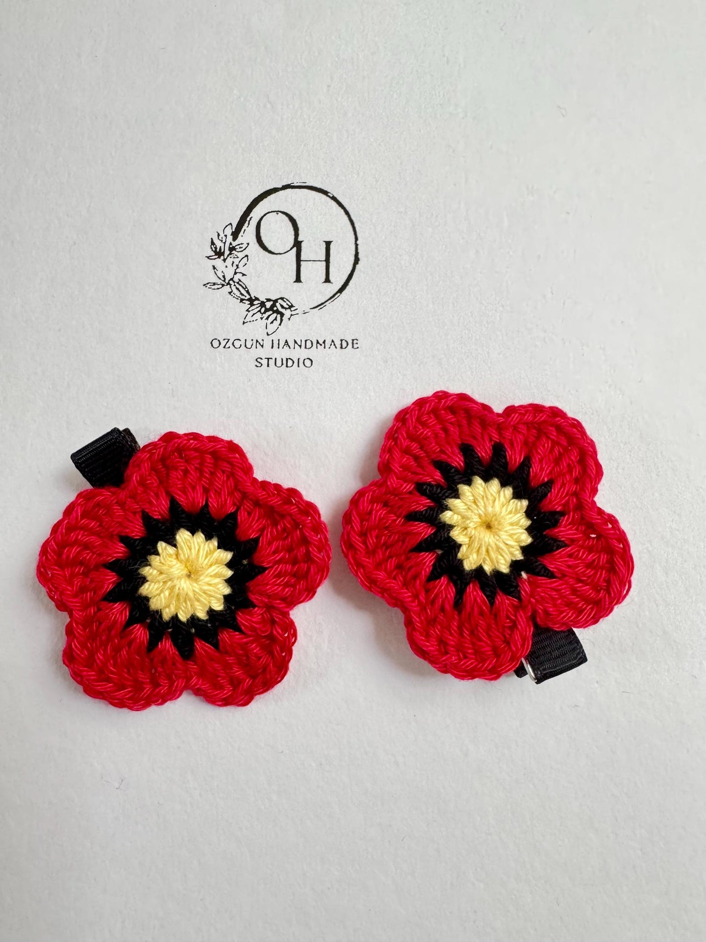 Crochet Poppy Flower Hair Clip – Handmade Red Flower Barrette