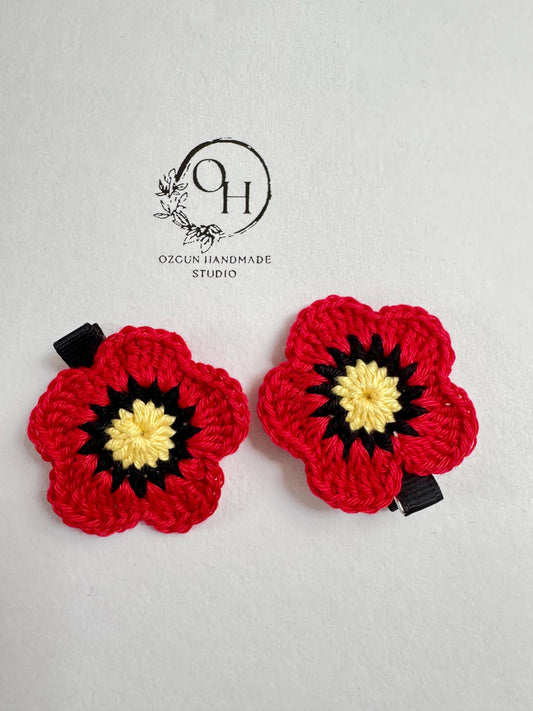 Crochet Poppy Flower Hair Clip – Handmade Red Flower Barrette
