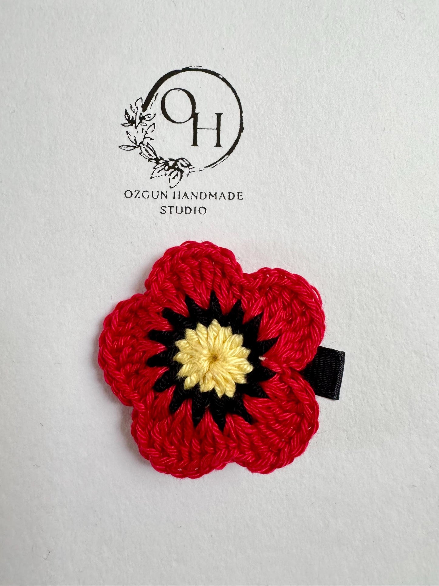 Crochet Poppy Flower Hair Clip – Handmade Red Flower Barrette