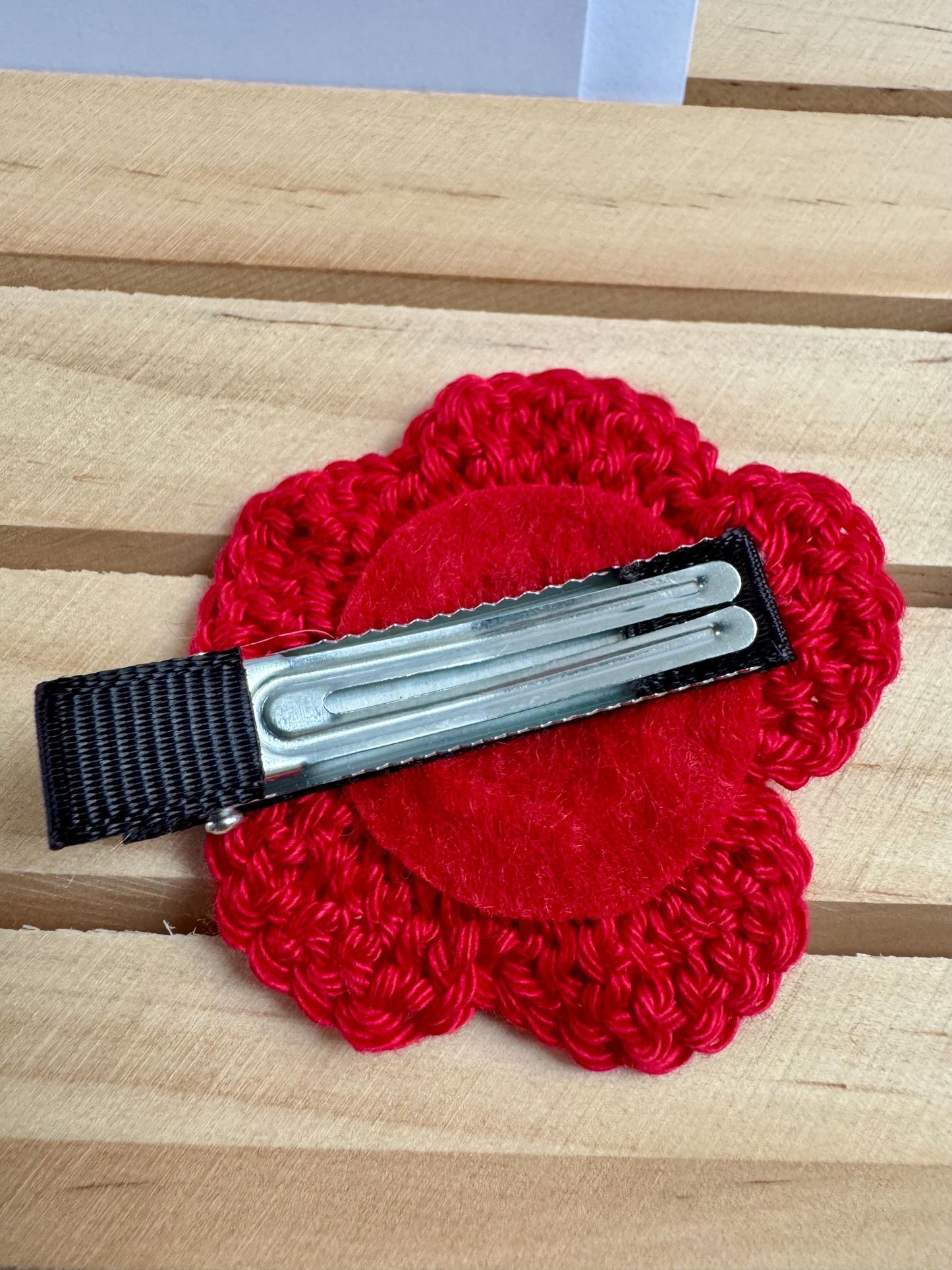 Crochet Poppy Flower Hair Clip – Handmade Red Flower Barrette
