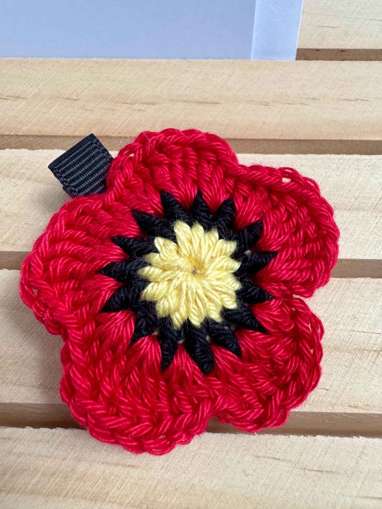 Crochet Poppy Flower Hair Clip – Handmade Red Flower Barrette