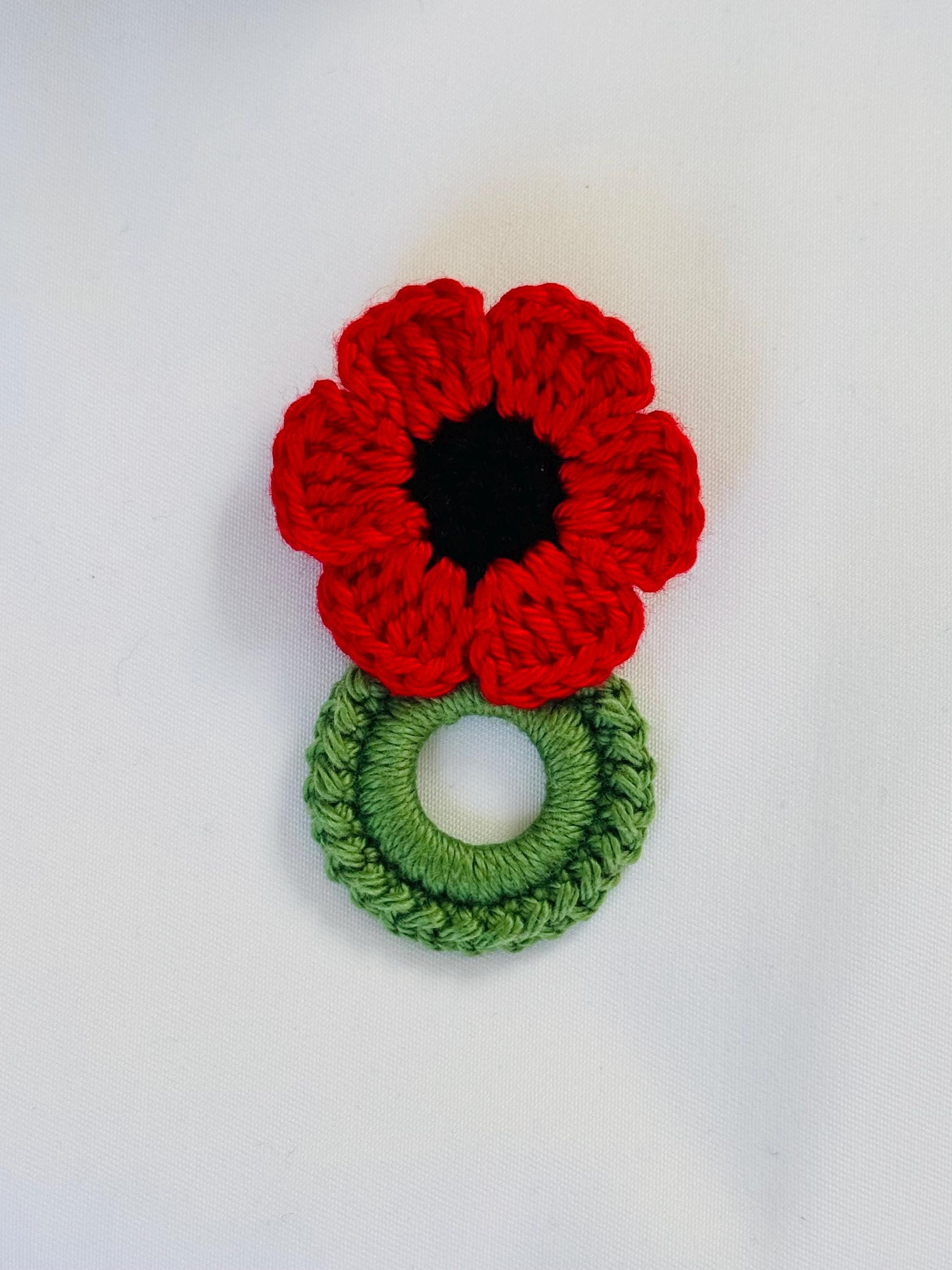 Crochet Poppy Glasses Holder Brooch, Handmade Floral Eyeglass Accessory