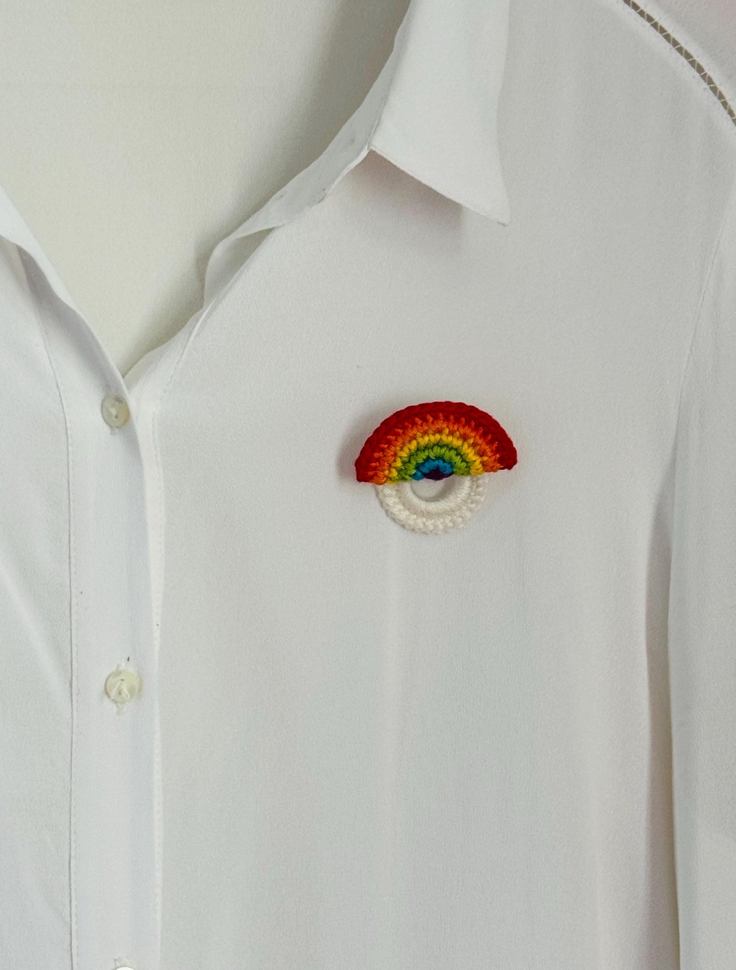 Crochet Rainbow Glasses Holder Brooch, Pride Accessory, Cotton Yarn Pin