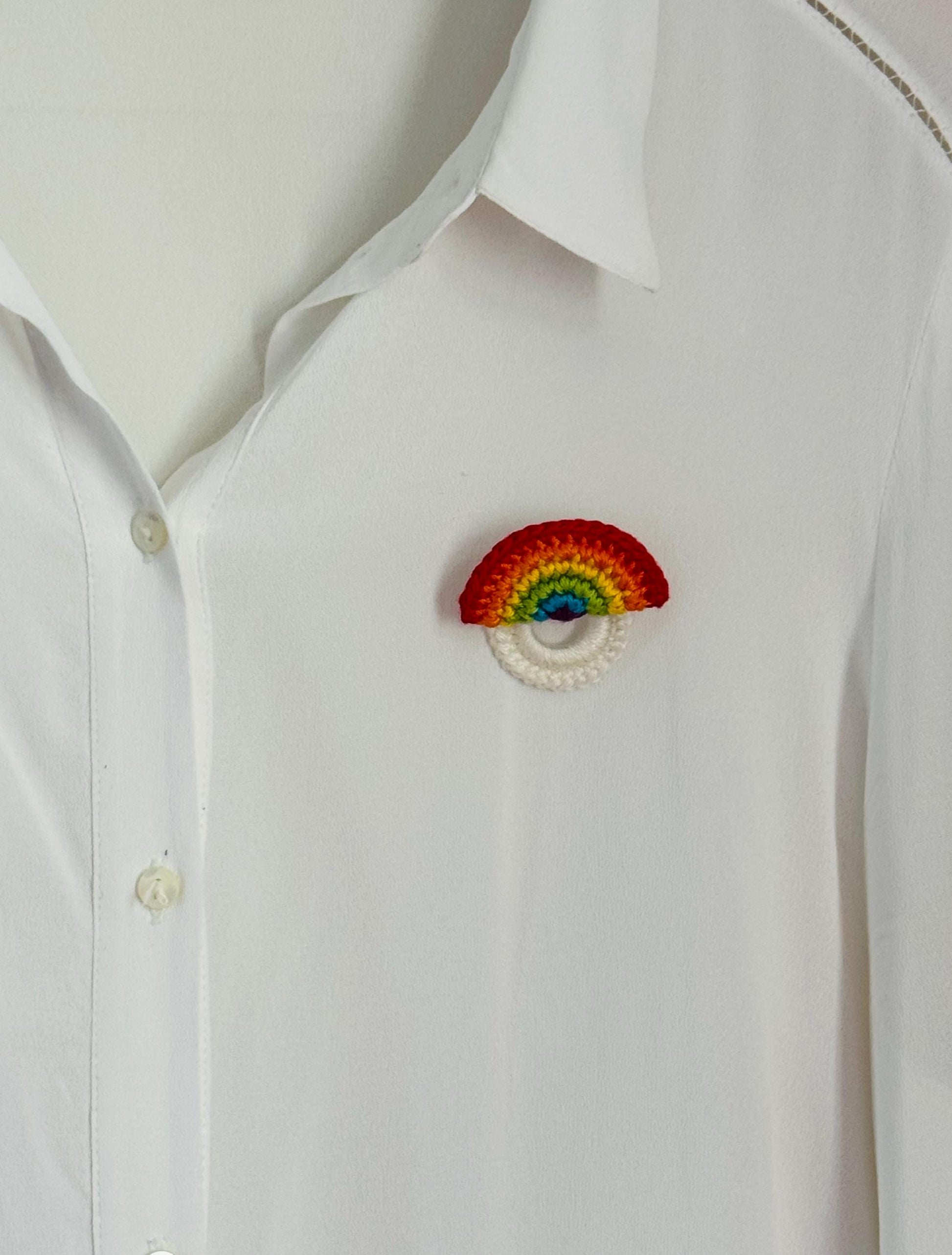 Crochet Rainbow Glasses Holder Brooch, Pride Accessory, Cotton Yarn Pin