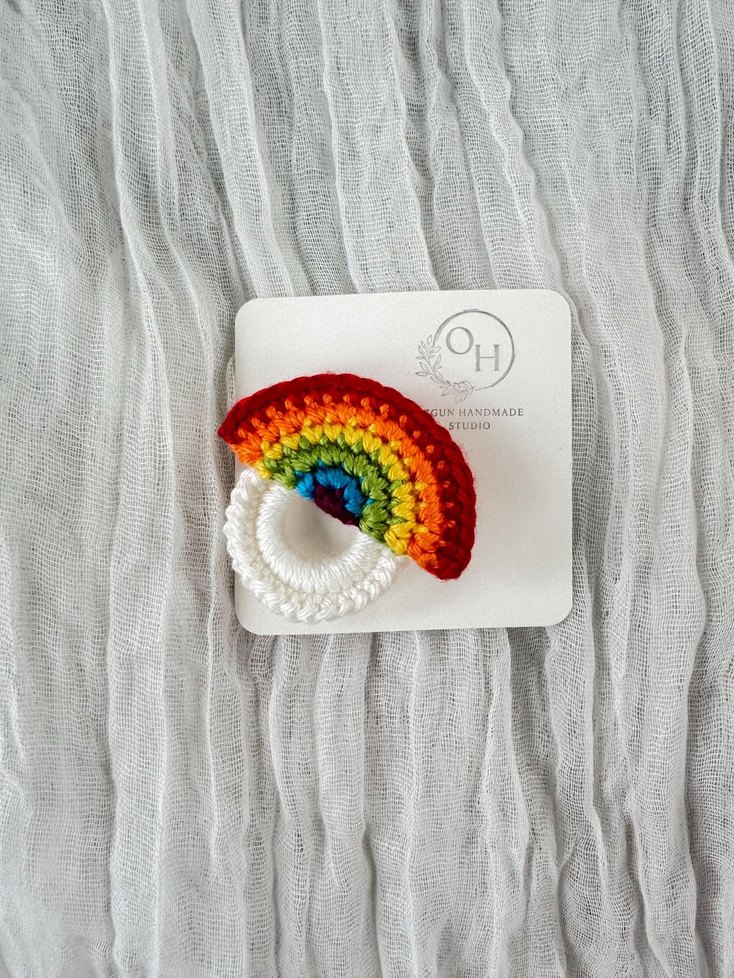 Crochet Rainbow Glasses Holder Brooch, Pride Accessory, Cotton Yarn Pin