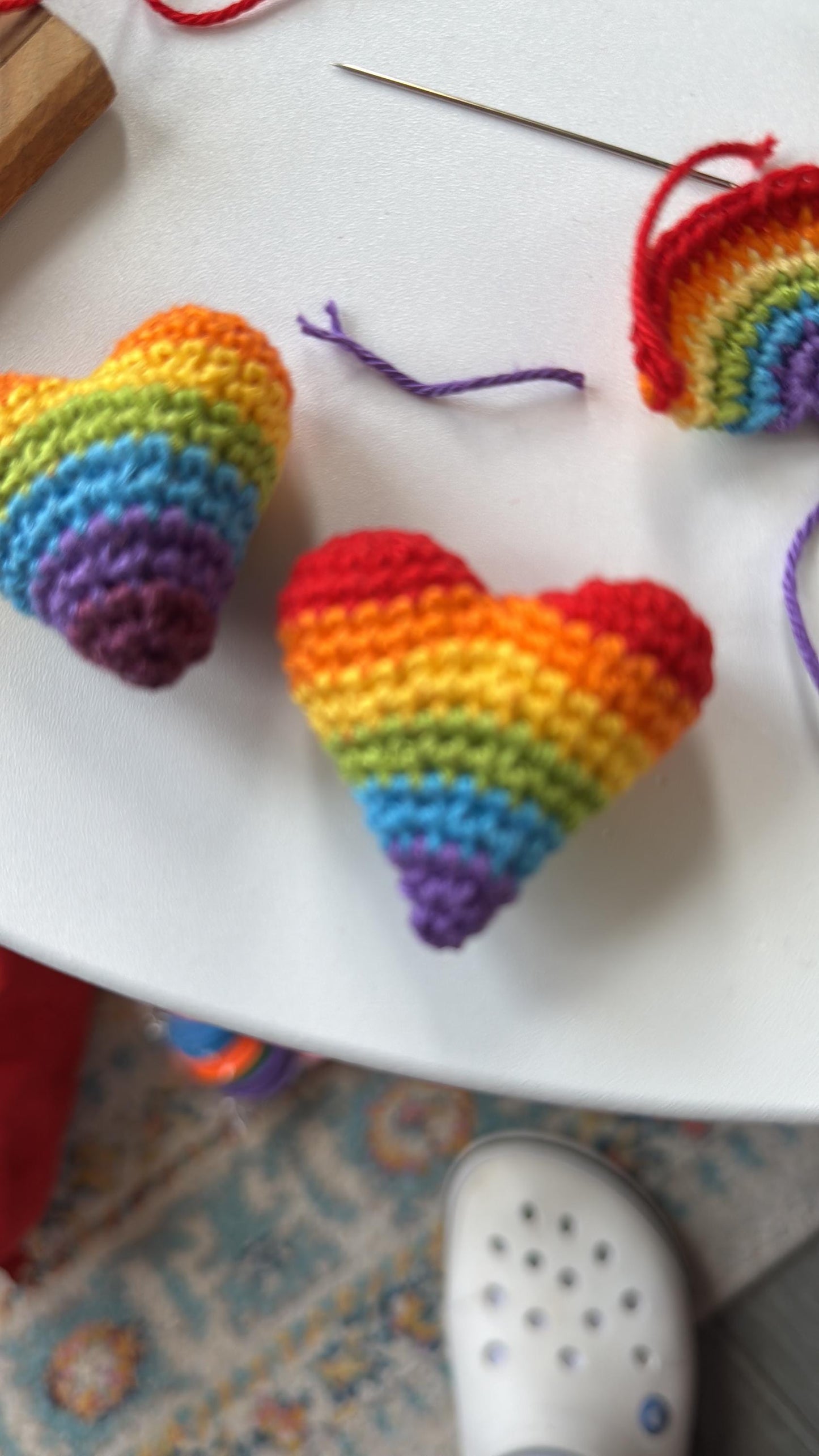 Crochet Rainbow Heart Keychain with Pride Flag Charm