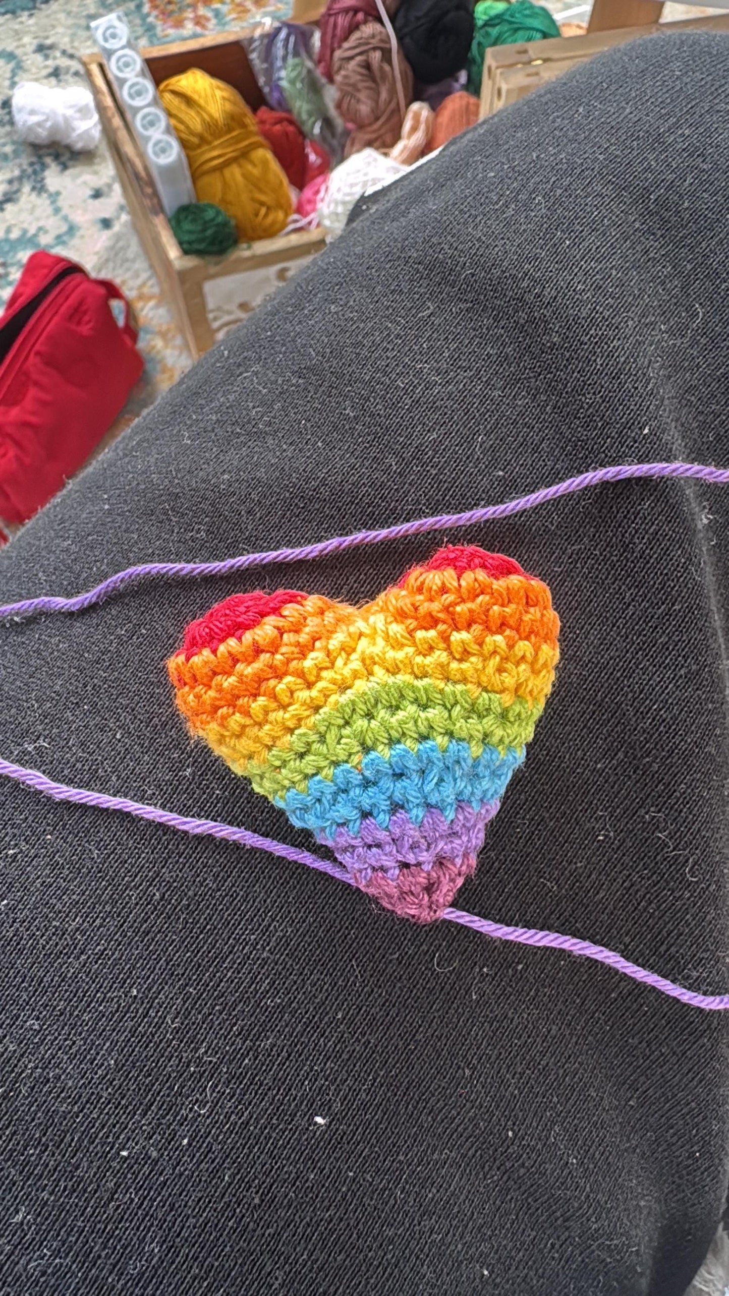 Crochet Rainbow Heart Keychain with Pride Flag Charm