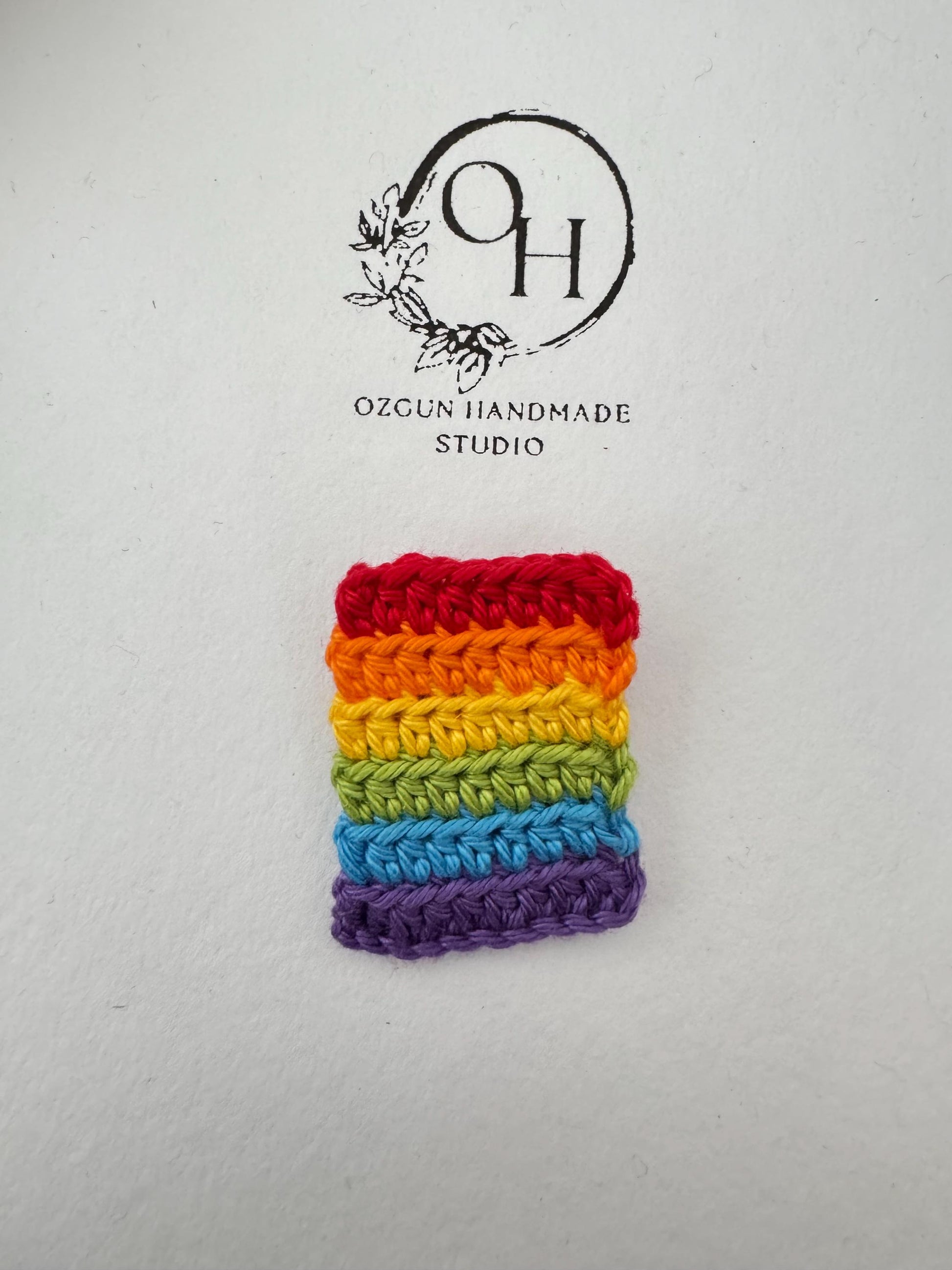 Crochet Rainbow Pin Badge – Handmade Pride Accessory (3x4 cm)