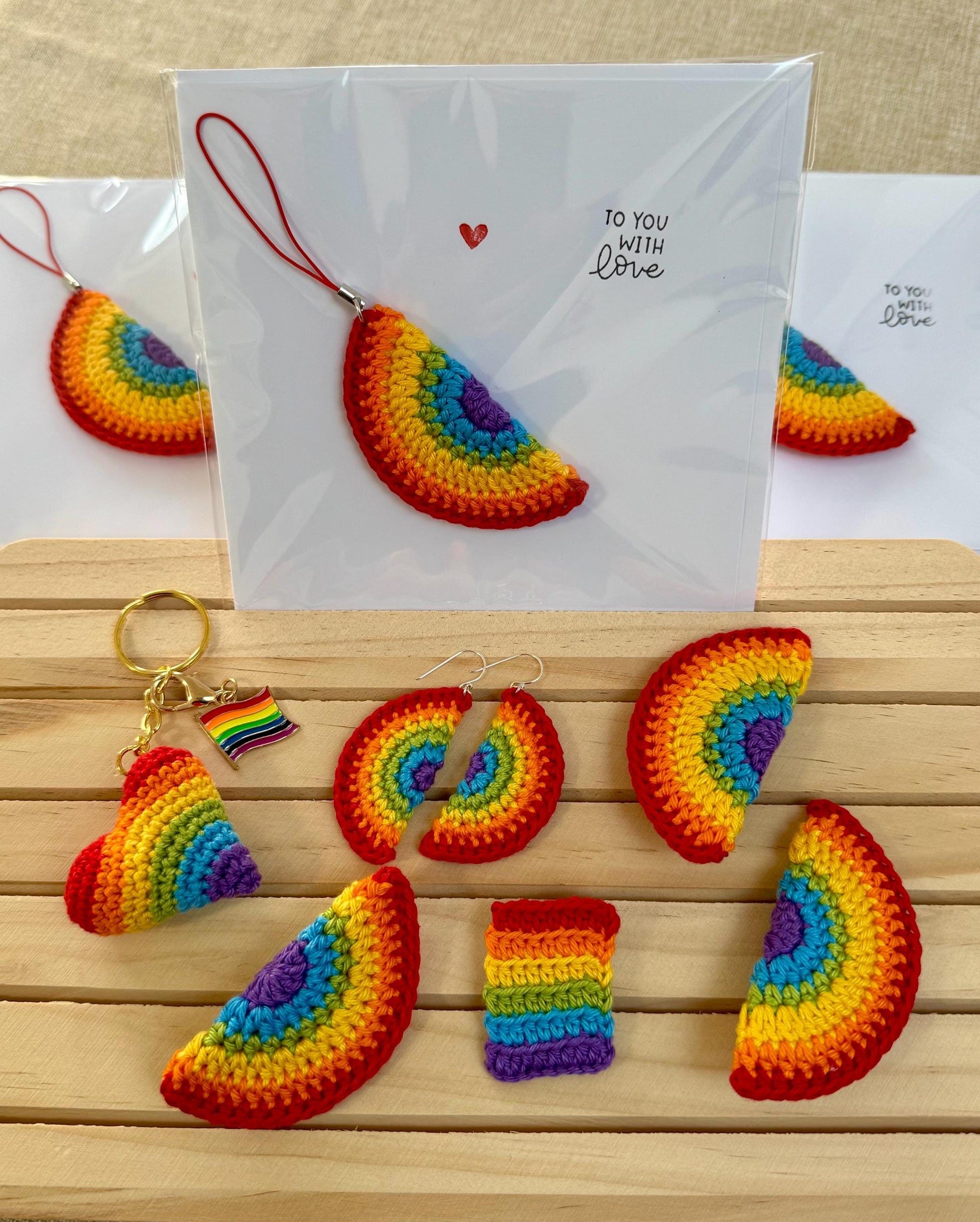 Crochet Rainbow Pin Badge – Handmade Pride Accessory (3x4 cm)