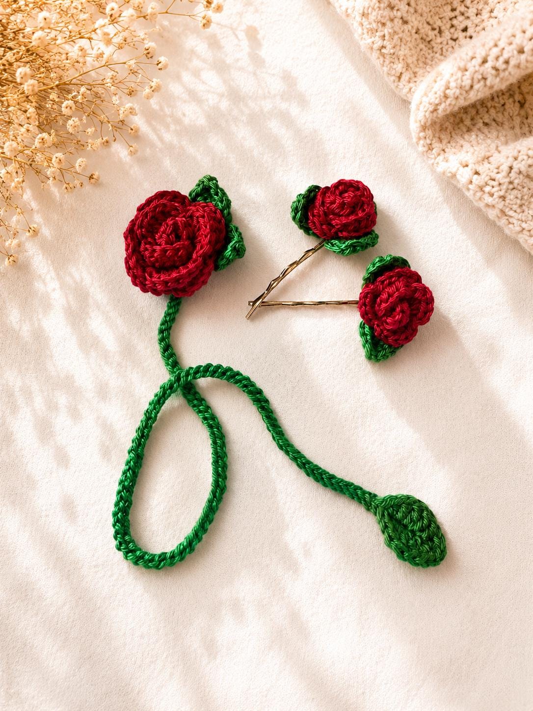 Crochet Rose Bookmark, Floral Book Lover Gift, Handmade Flower Bookmark (Set Option) __etsy:8081222272
