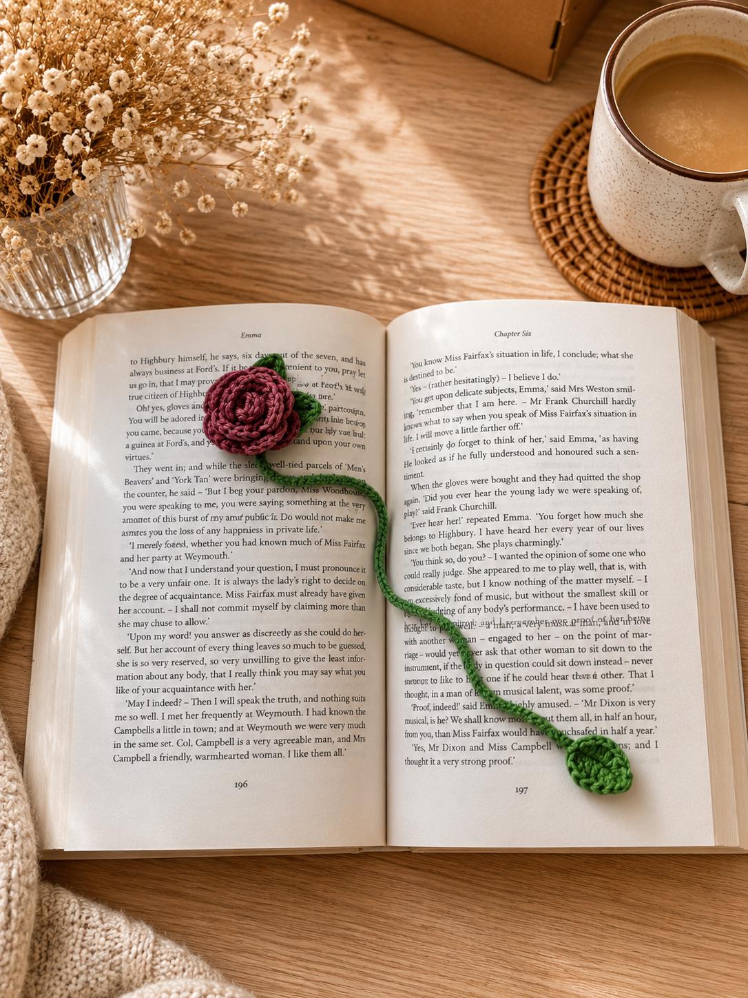 Crochet Rose Bookmark, Floral Book Lover Gift, Handmade Flower Bookmark (Set Option) __etsy:8081170538
