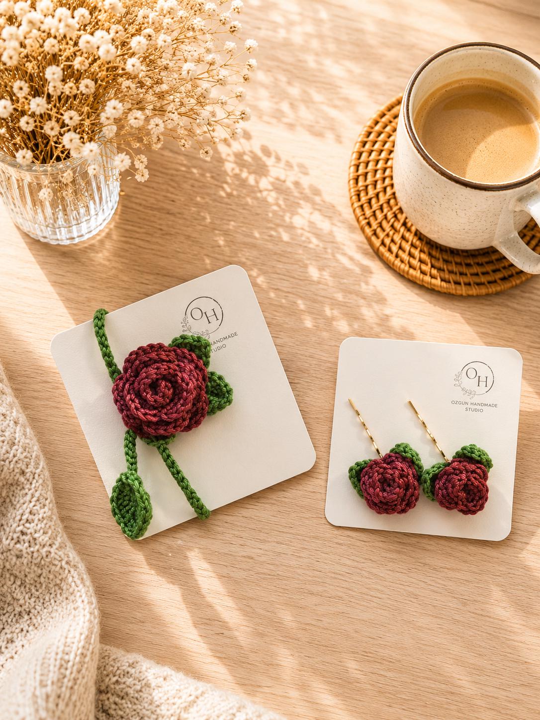 Crochet Rose Bookmark, Floral Book Lover Gift, Handmade Flower Bookmark (Set Option) __etsy:8081208000