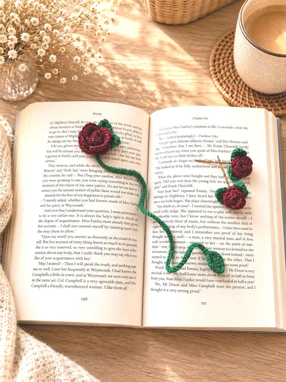 Crochet Rose Bookmark, Floral Book Lover Gift, Handmade Flower Bookmark (Set Option) __etsy:8081176268