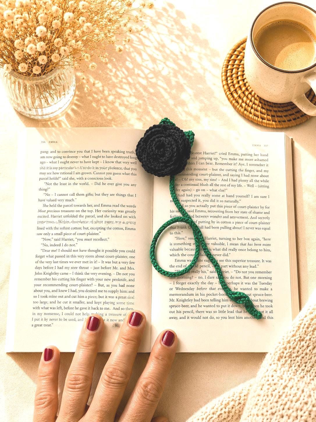 Crochet Rose Bookmark, Flower Bookmark Gift, Handmade Floral Page Marker __etsy:8129325155