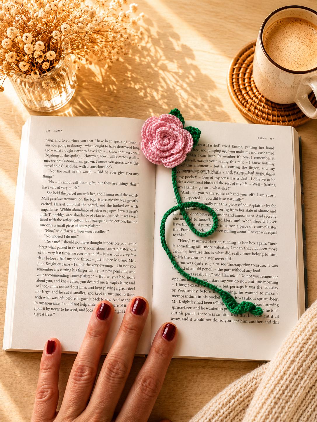 Crochet Rose Bookmark, Flower Bookmark Gift, Handmade Floral Page Marker __etsy:8081424982