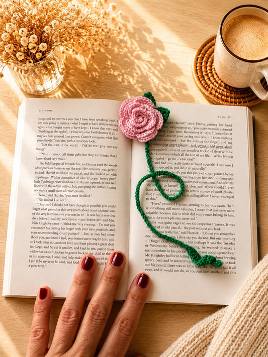 Crochet Rose Bookmark, Flower Bookmark Gift, Handmade Floral Page Marker __etsy:8081424982