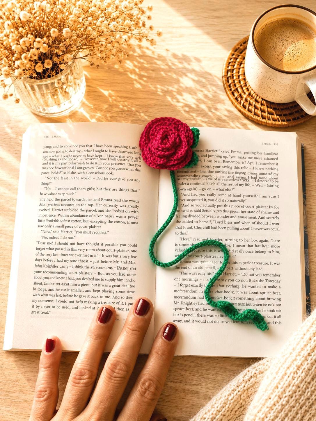 Crochet Rose Bookmark, Flower Bookmark Gift, Handmade Floral Page Marker __etsy:8129326769