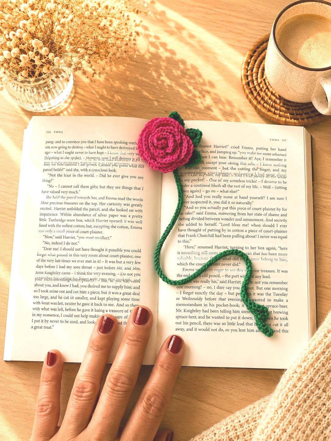 Crochet Rose Bookmark, Flower Bookmark Gift, Handmade Floral Page Marker __etsy:8129324443