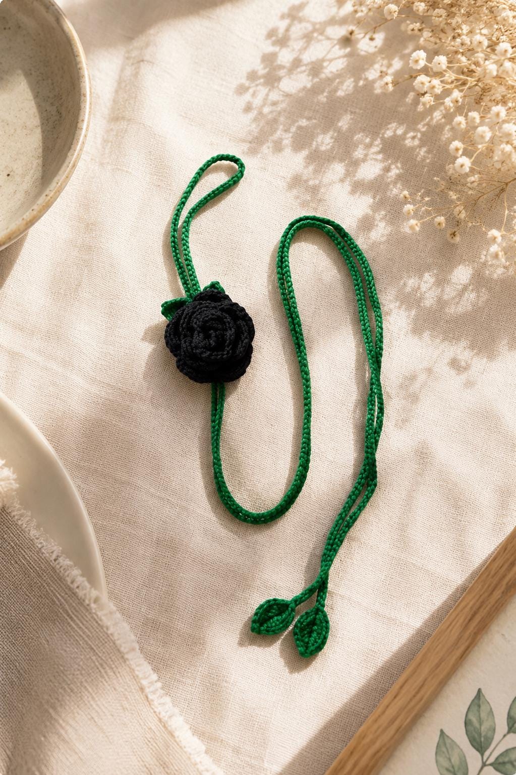 Crochet Rose Choker Tie, Floral Neck Accessory, Boho Cotton Yarn Styling __etsy:8145311861