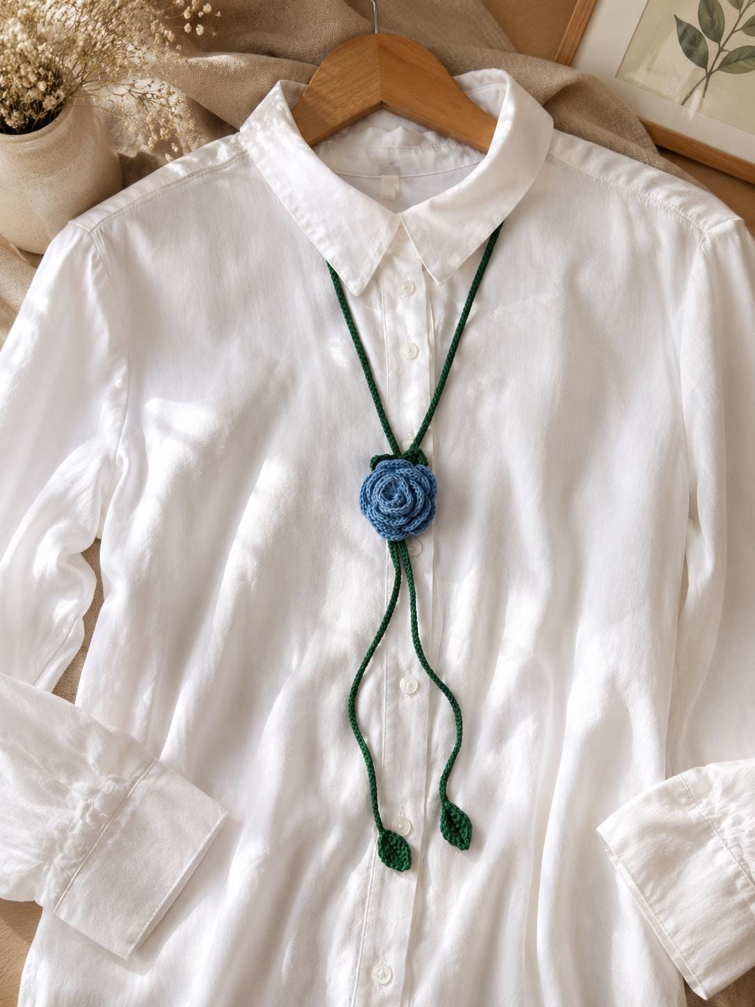 Crochet Rose Choker Tie, Floral Neck Accessory, Boho Cotton Yarn Styling __etsy:8097399844