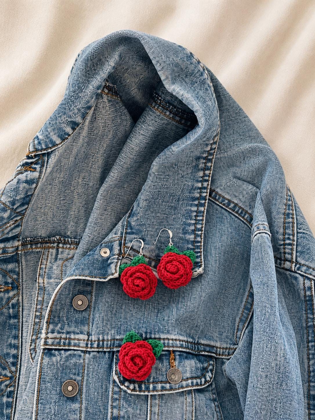 Crochet Rose Earrings, Sterling Silver Hooks, Handmade Floral Jewellery, Brooch Set Option __etsy:8071031806