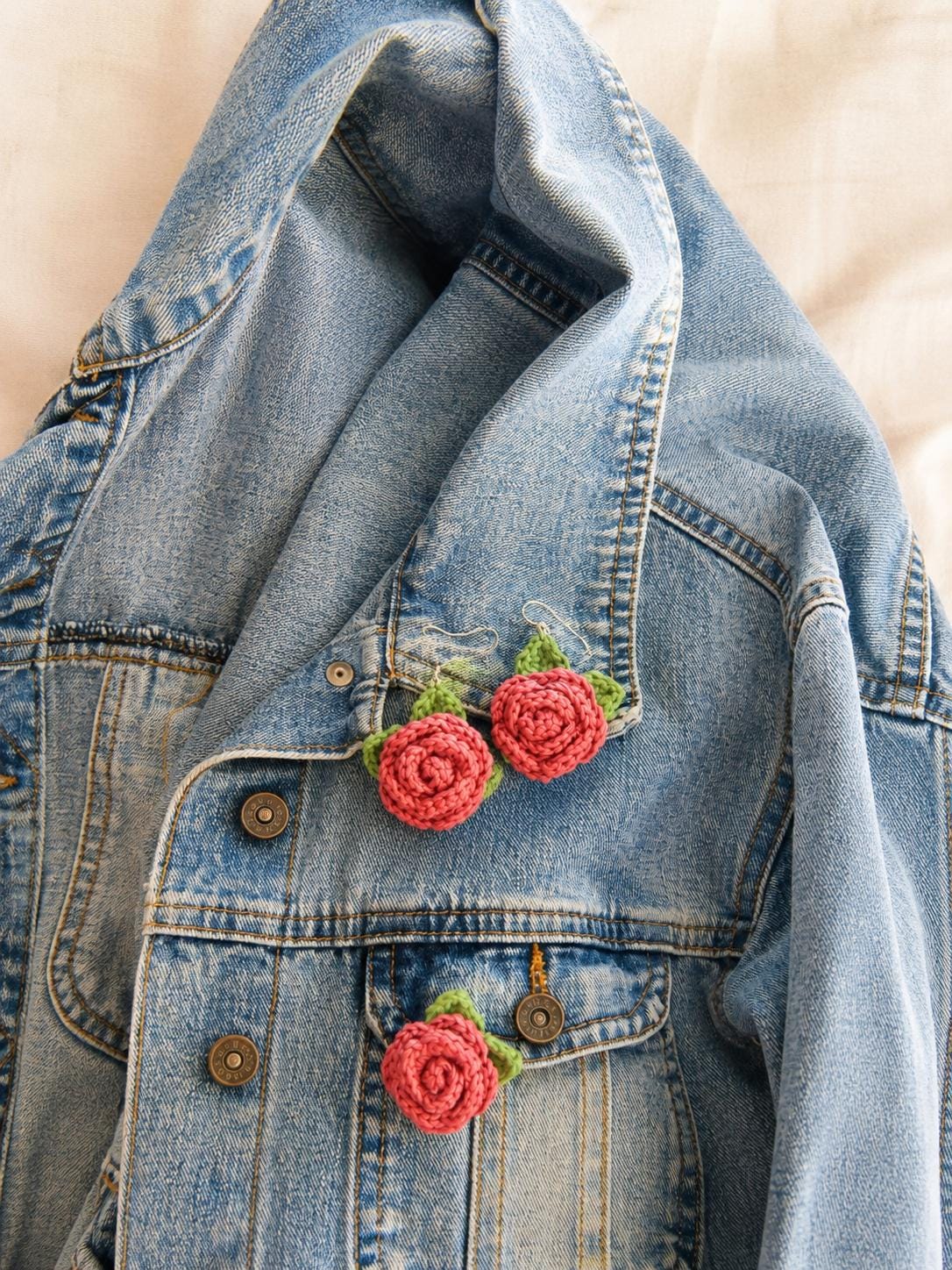 Crochet Rose Earrings, Sterling Silver Hooks, Handmade Floral Jewellery, Brooch Set Option __etsy:8071038520