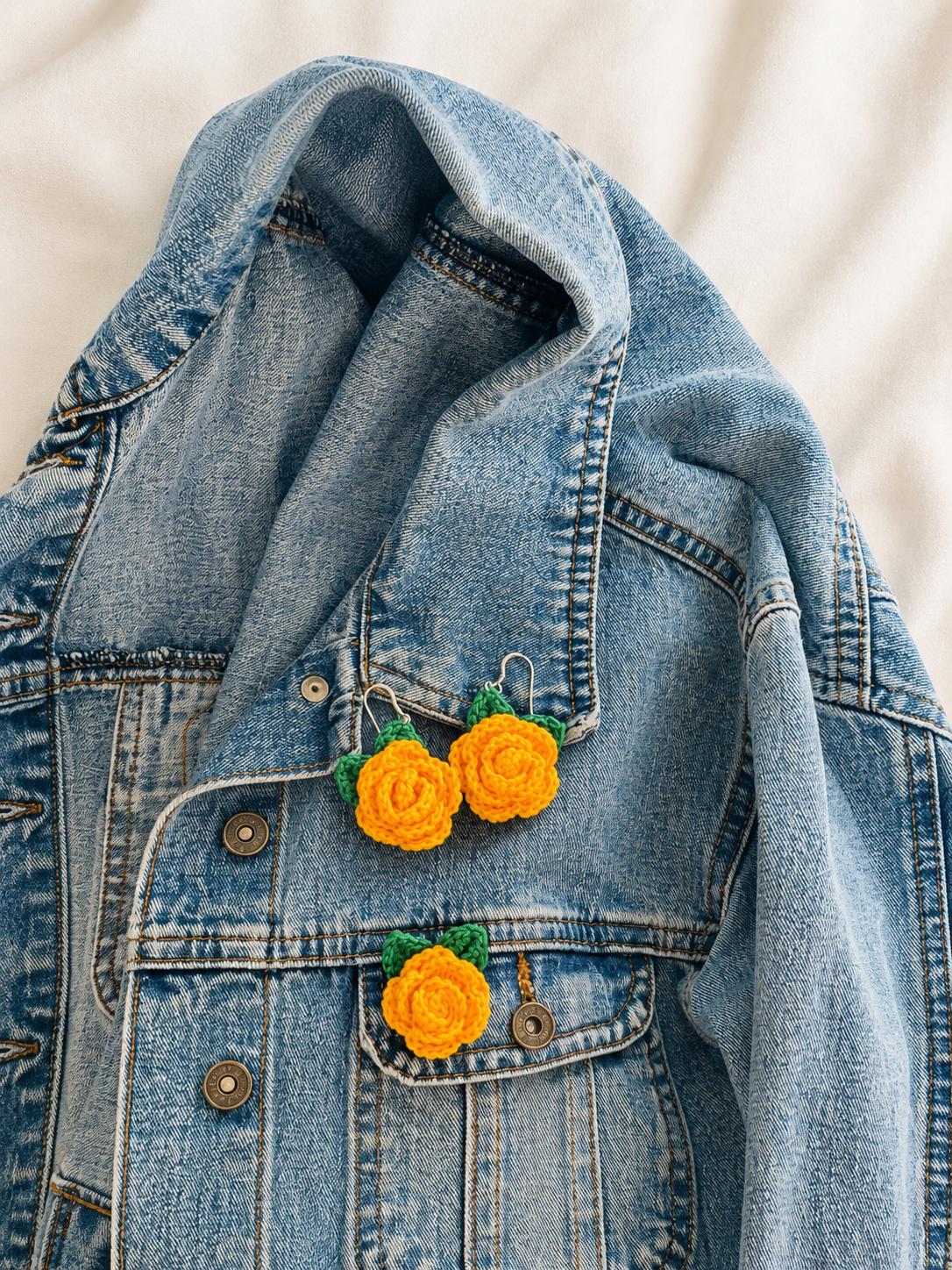 Crochet Rose Earrings, Sterling Silver Hooks, Handmade Floral Jewellery, Brooch Set Option __etsy:8118962991