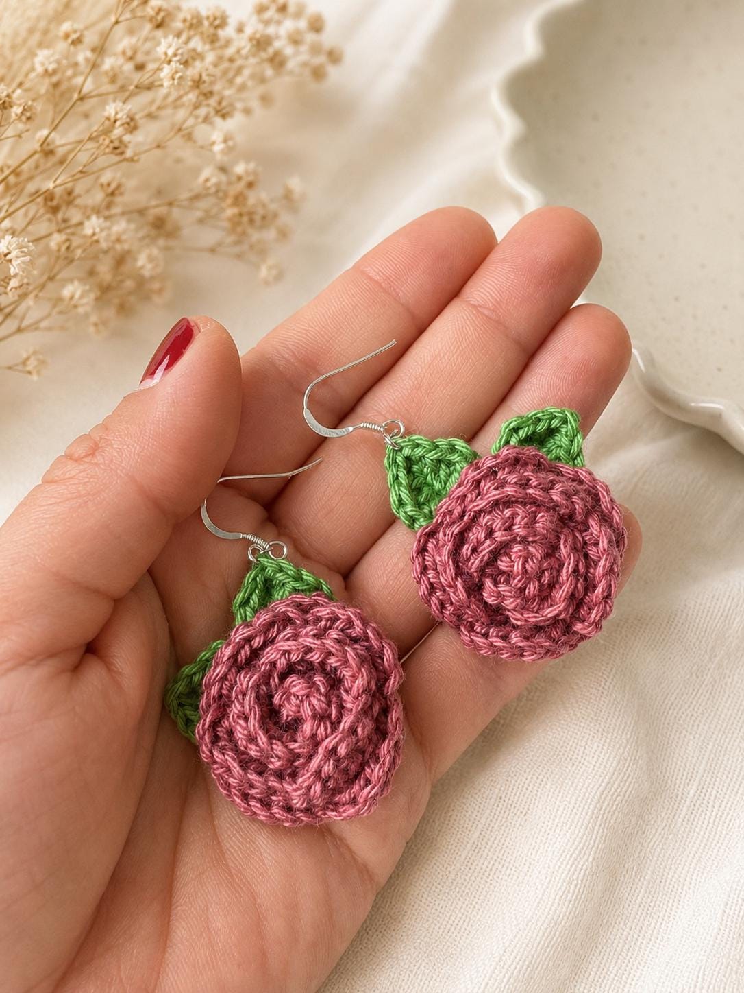 Crochet Rose Earrings, Sterling Silver Hooks, Handmade Floral Jewellery, Brooch Set Option __etsy:8118913209