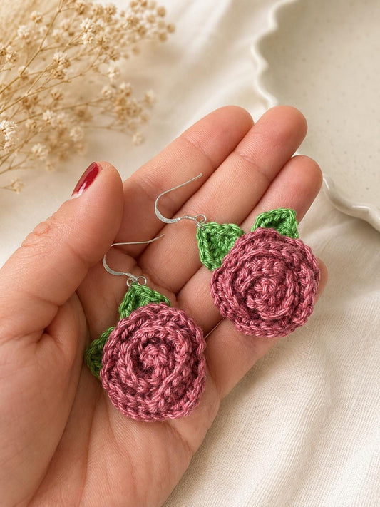Crochet Rose Earrings, Sterling Silver Hooks, Handmade Floral Jewellery, Brooch Set Option __etsy:8118913209