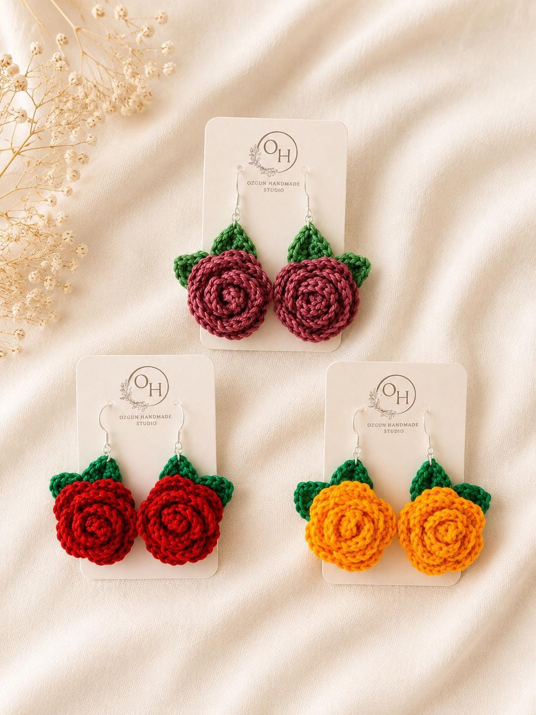 Crochet Rose Earrings, Sterling Silver Hooks, Handmade Floral Jewellery, Brooch Set Option __etsy:8118945943