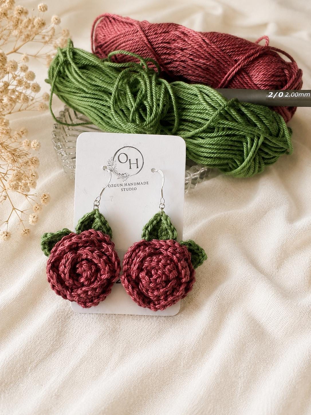 Crochet Rose Earrings, Sterling Silver Hooks, Handmade Floral Jewellery, Brooch Set Option __etsy:8070991770