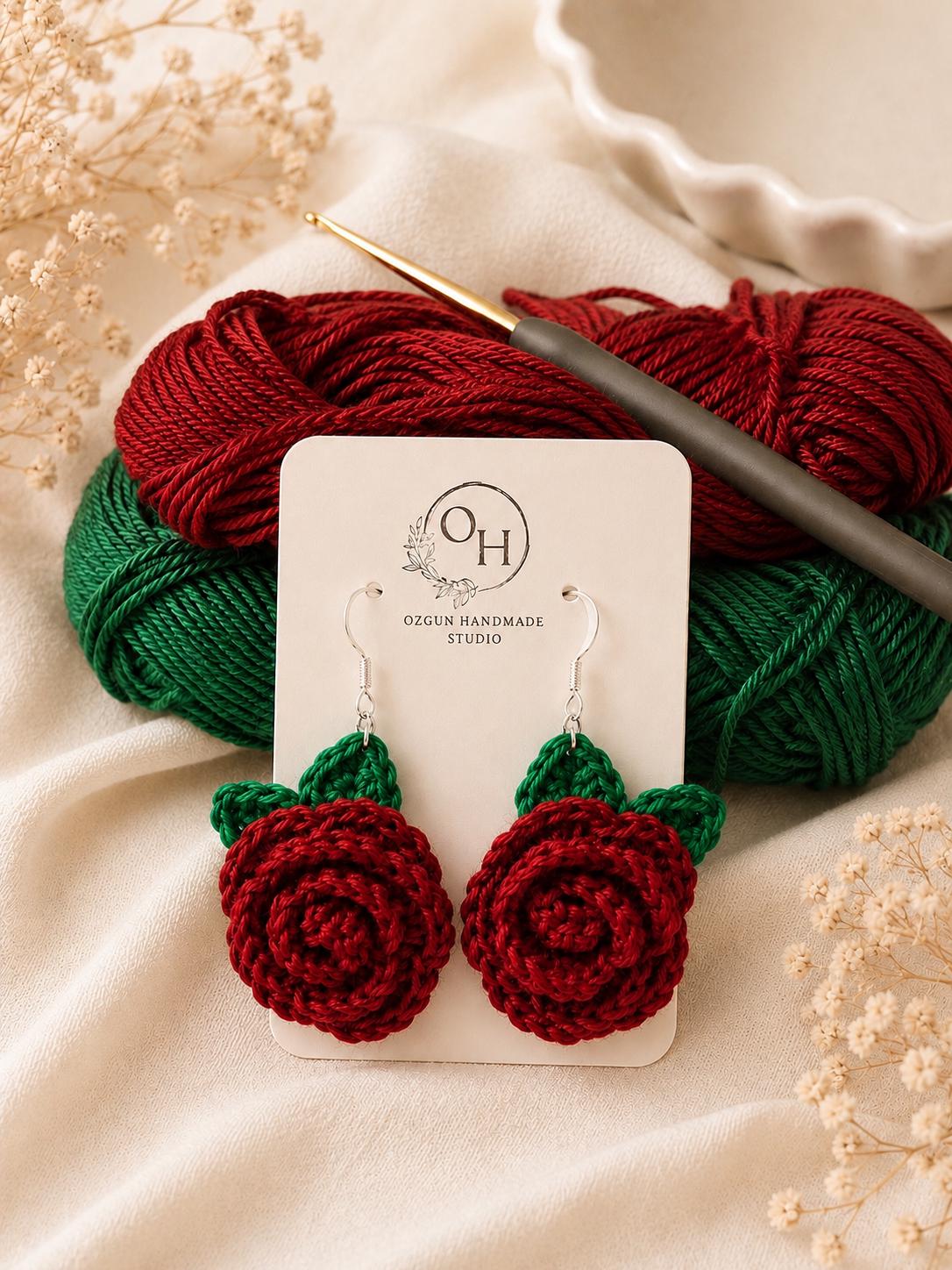 Crochet Rose Earrings, Sterling Silver Hooks, Handmade Floral Jewellery, Brooch Set Option __etsy:8071106176