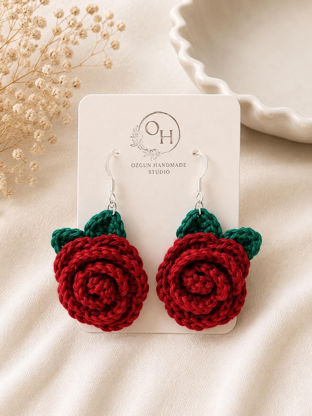 Crochet Rose Earrings, Sterling Silver Hooks, Handmade Floral Jewellery, Brooch Set Option __etsy:8071017368