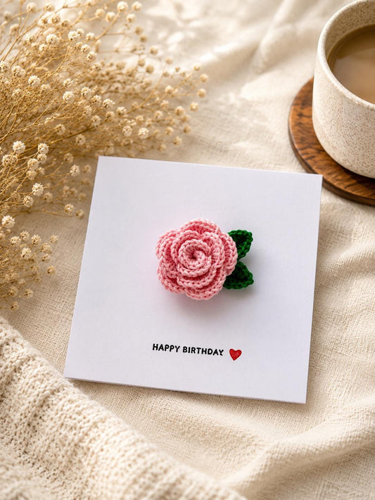 Crochet Rose Greeting Card with Removable Charm, Flower Card Gift, Choose Your Message __etsy:8152830889
