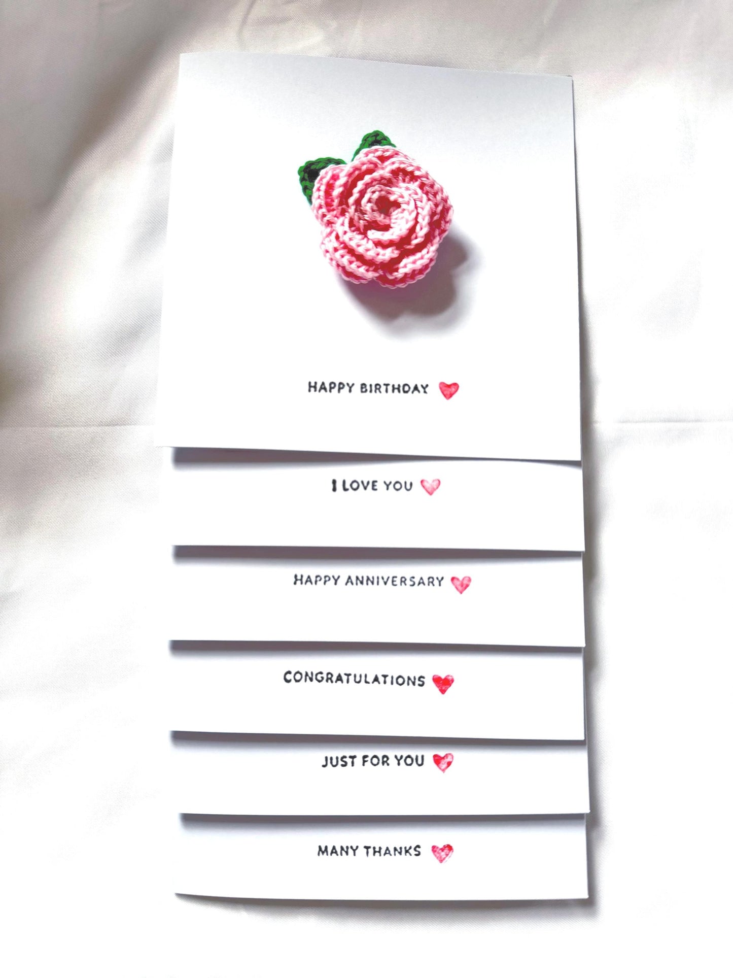 Crochet Rose Greeting Card with Removable Charm, Flower Card Gift, Choose Your Message __etsy:7963370913