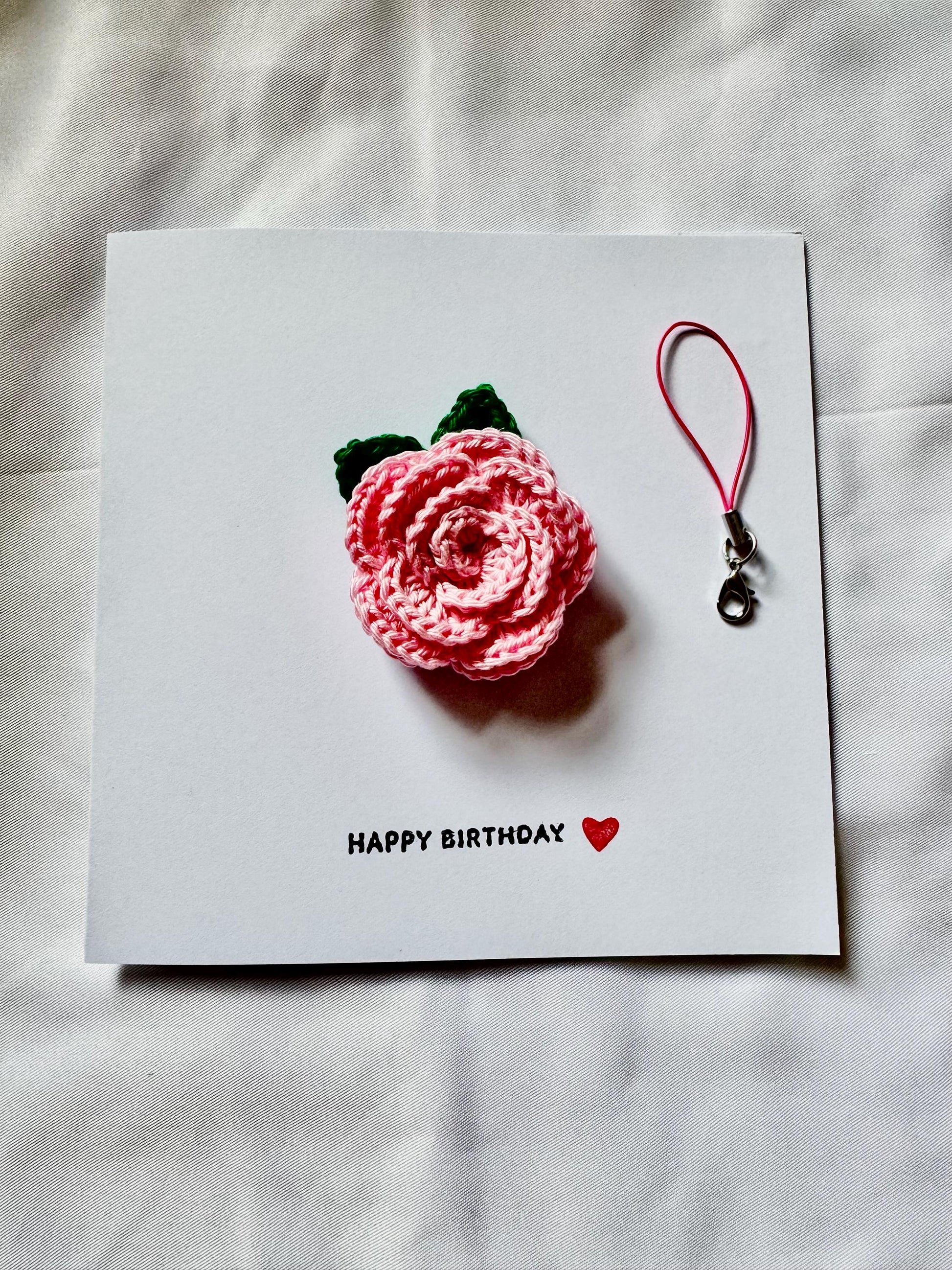 Crochet Rose Greeting Card with Removable Charm, Flower Card Gift, Choose Your Message __etsy:7914557050