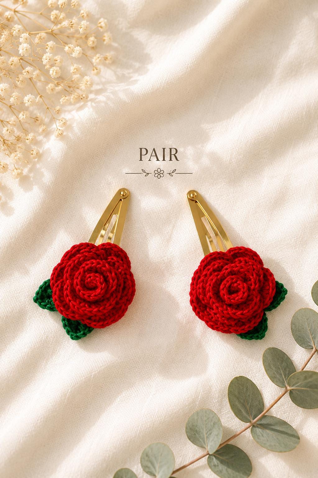 Crochet Rose Hair Clip, Floral Barrette, Handmade Flower Hair Accessory, Single or Pair __etsy:8097571532