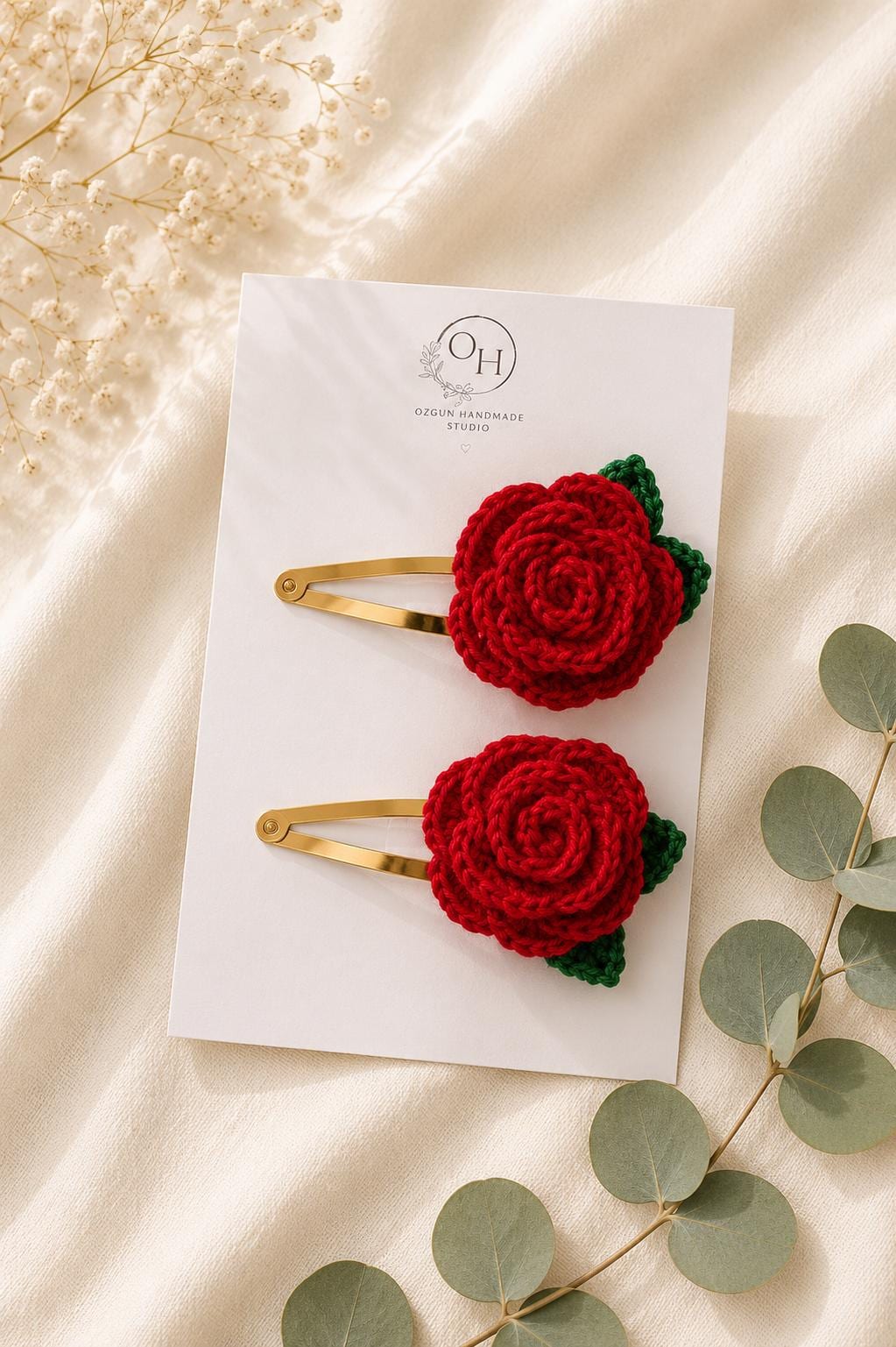 Crochet Rose Hair Clip, Floral Barrette, Handmade Flower Hair Accessory, Single or Pair __etsy:8097586756